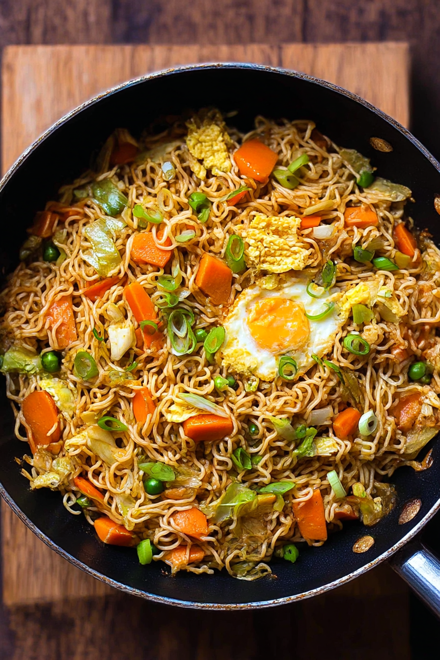 Chinese-style fried noodles with egg and vegetables image 2