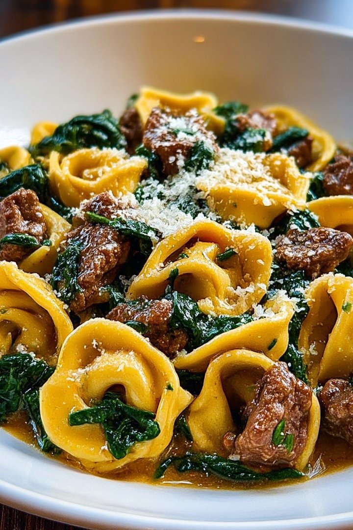 Creamy Garlic Butter Beef & Spinach Tortellini Recipe image 2