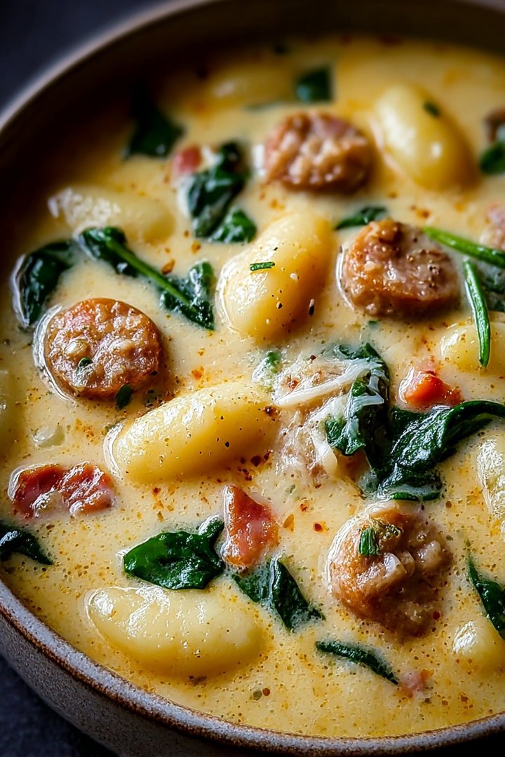 Creamy chicken sausage gnocchi soup image 2