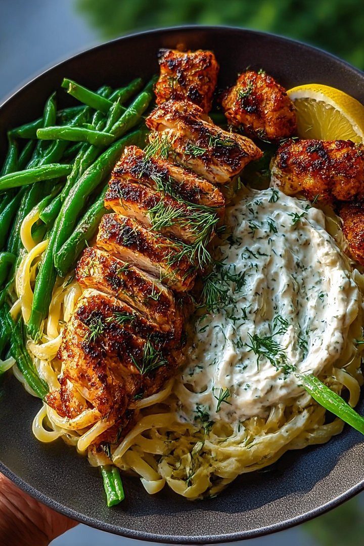 Smoky Paprika Chicken Alfredo with Lemon Feta Whip & Charred green beans image 2