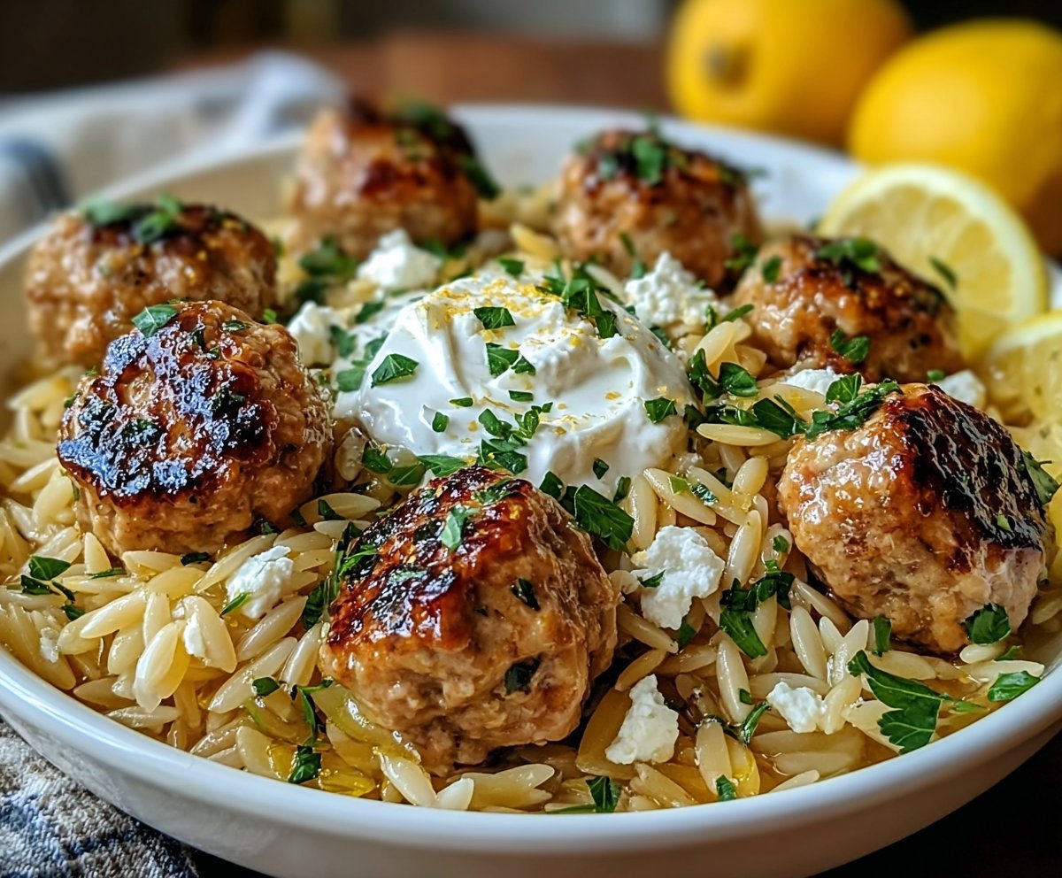 Greek Meatballs & Lemon Orzo with Feta Cream image 2